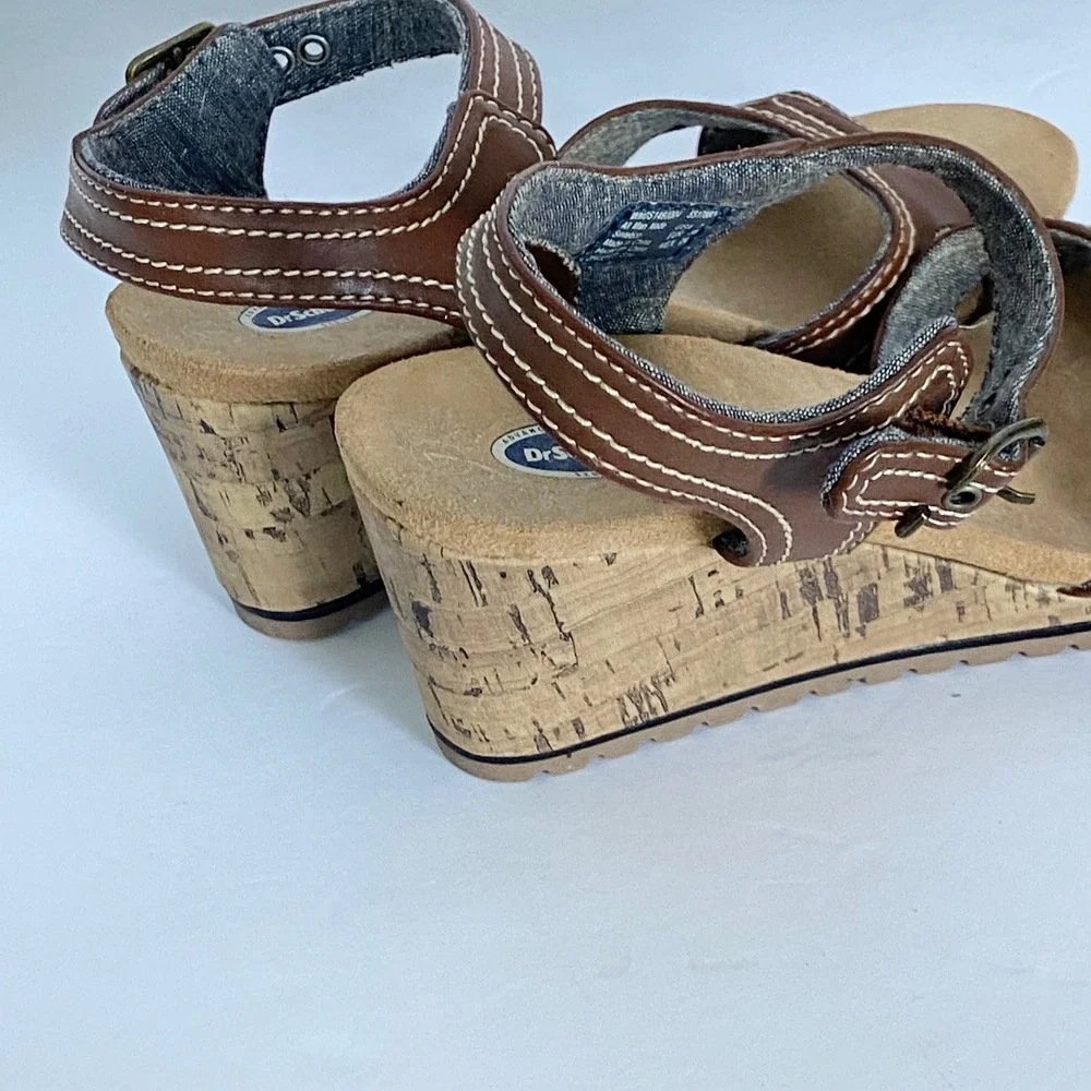 Dr Scholls Womens Brown Cork‎ Wedge Sandals Advanced Comfort Size 7 WMDS1460004